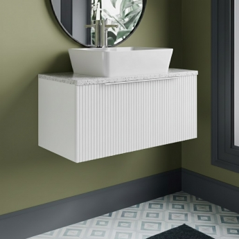 Hudson Reed Fluted Wall Hung 1-Drawer Vanity Unit with Sparkling White Worktop 800mm Wide - Satin White