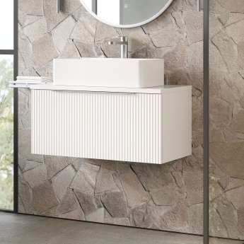 Hudson Reed Fluted Wall Hung 1-Drawer Vanity Unit with Worktop 800mm Wide - Satin White | Product Image