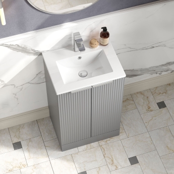 Hudson Reed Fluted Floor Standing 2-Door Vanity Unit with Basin 2 500mm Wide - Satin Grey | Product Image