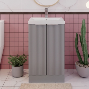 Hudson Reed Fluted Floor Standing 2-Door Vanity Unit with Basin 3 500mm Wide - Satin Grey