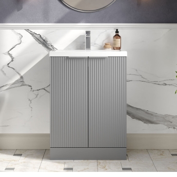 Hudson Reed Fluted 600mm 2-Door Floor Standing Vanity Unit | Product Image