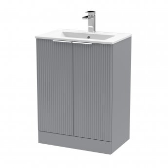 Hudson Reed Fluted Floor Standing 2-Door Vanity Unit with Basin 2 600mm Wide - Satin Grey