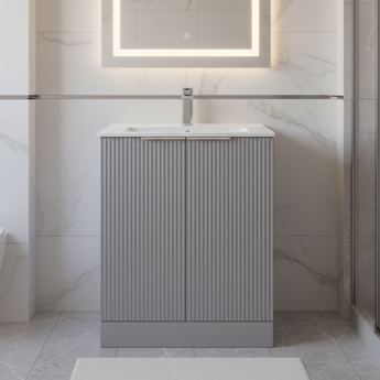 Hudson Reed Fluted Floor Standing 2-Door Vanity Unit with Basin 2 600mm Wide - Satin Grey