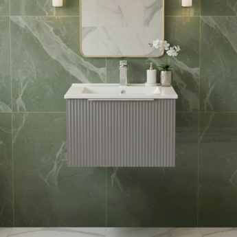 Hudson Reed Fluted Wall Hung 1-Drawer Vanity Unit with Basin 2 500mm Wide - Satin Grey