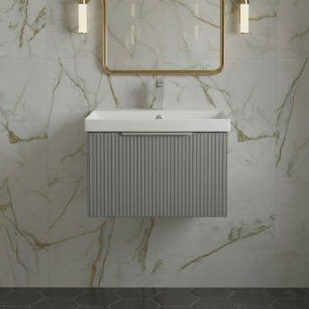 Hudson Reed Fluted Wall Hung 1-Drawer Vanity Unit with Basin 3 500mm Wide - Satin Grey