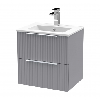 Hudson Reed Fluted Wall Hung 2-Drawer Vanity Unit with Basin 2 500mm Wide - Satin Grey