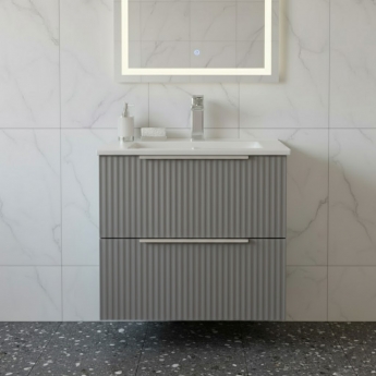 Hudson Reed Fluted Wall Hung 2-Drawer Vanity Unit with Basin 2 500mm Wide - Satin Grey
