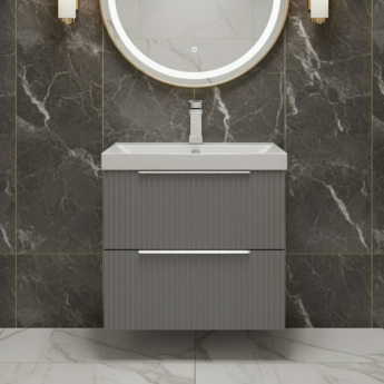 Hudson Reed Fluted Wall Hung 2-Drawer Vanity Unit with Basin 3 500mm Wide - Satin Grey