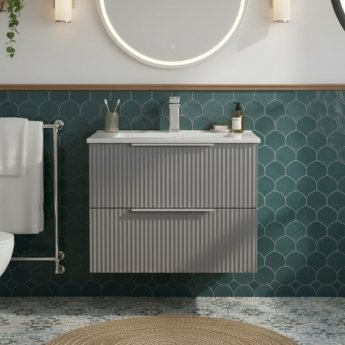 Hudson Reed Fluted Wall Hung 2-Drawer Vanity Unit with Basin 2 600mm Wide - Satin Grey