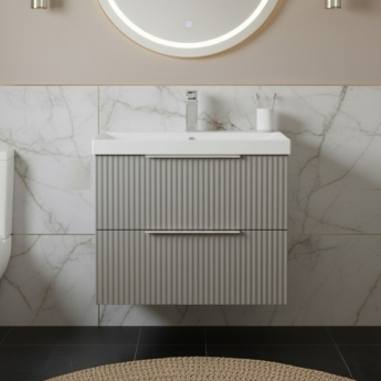 Hudson Reed Fluted Wall Hung 2-Drawer Vanity Unit with Basin 3 600mm Wide - Satin Grey