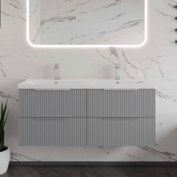 Hudson Reed Fluted Twin 1200mm 4-Drawer Wall Hung Vanity Unit