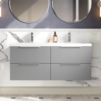 Hudson Reed Fluted Twin 1200mm 4-Drawer Wall Hung Vanity Unit | Product Image