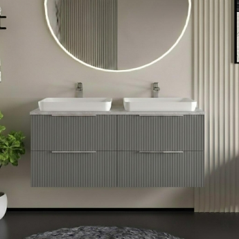 Hudson Reed Fluted Wall Hung 4-Drawer Vanity Unit with Bellato Grey Worktop 1200mm Wide - Satin Grey | Product Image