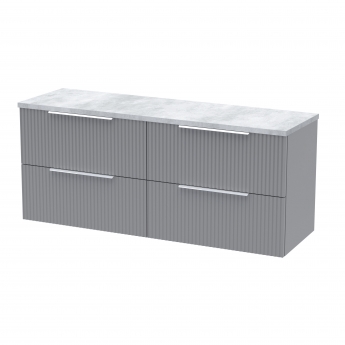 Hudson Reed Fluted Wall Hung 4-Drawer Vanity Unit with Bellato Grey Worktop 1200mm Wide - Satin Grey | Product Image