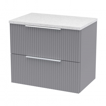 Hudson Reed Fluted Wall Hung 2-Drawer Vanity Unit with Sparkling White Worktop 600mm Wide - Satin Grey