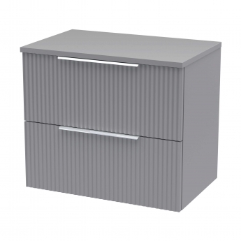 Hudson Reed Fluted Wall Hung 2-Drawer Vanity Unit with Worktop 600mm Wide - Satin Grey