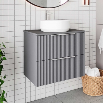 Hudson Reed Fluted 600mm 2-Drawer Wall Hung Vanity Unit with Countertop