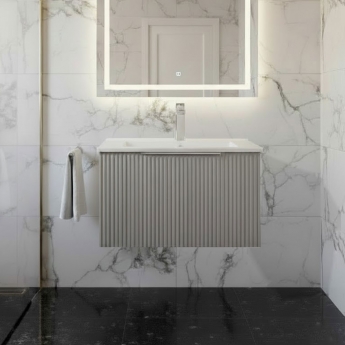 Hudson Reed Fluted Wall Hung 1-Drawer Vanity Unit with Basin 2 600mm Wide - Satin Grey