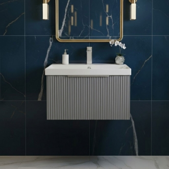 Hudson Reed Fluted Wall Hung 1-Drawer Vanity Unit with Basin 3 600mm Wide - Satin Grey