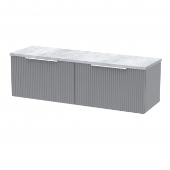 Hudson Reed Fluted Wall Hung 2-Drawer Vanity Unit with Bellato Grey Worktop 1200mm Wide - Satin Grey | Product Image