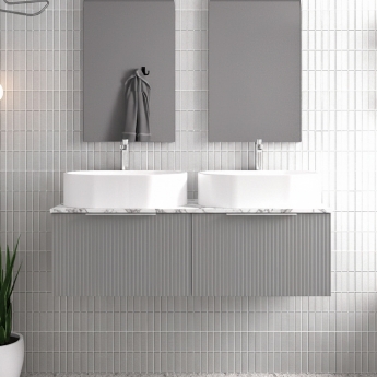 Hudson Reed Fluted Wall Hung 2-Drawer Vanity Unit with Carrera Marble Worktop 1200mm Wide - Satin Grey | Product Image