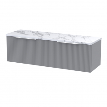 Hudson Reed Fluted Wall Hung 2-Drawer Vanity Unit with Carrera Marble Worktop 1200mm Wide - Satin Grey | Product Image