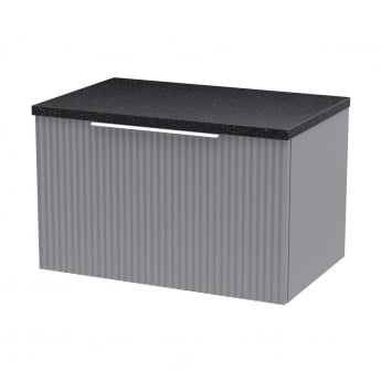 Hudson Reed Fluted Wall Hung 1-Drawer Vanity Unit with Sparkling Black Worktop 600mm Wide - Satin Grey