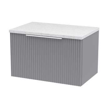 Hudson Reed Fluted Wall Hung 1-Drawer Vanity Unit with Sparkling White Worktop 600mm Wide - Satin Grey