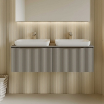 Hudson Reed Fluted Wall Hung 2-Drawer Vanity Unit with Worktop 1200mm Wide - Satin Grey