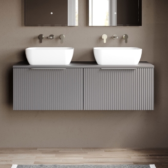 Hudson Reed Fluted Twin 1200mm 2-Drawer Wall Hung Vanity Unit with Countertop | Product Image