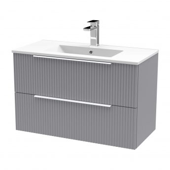 Hudson Reed Fluted Wall Hung 2-Drawer Vanity Unit with Basin 2 800mm Wide - Satin Grey