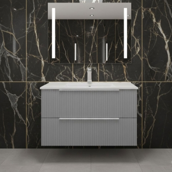 Hudson Reed Fluted Wall Hung 2-Drawer Vanity Unit with Basin 2 800mm Wide - Satin Grey