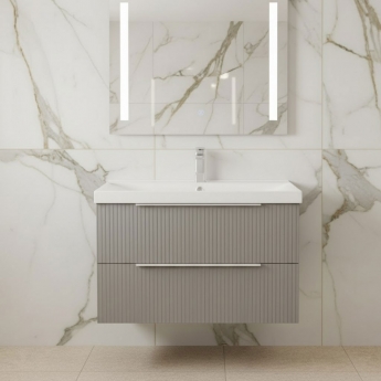 Hudson Reed Fluted Wall Hung 2-Drawer Vanity Unit with Basin 3 800mm Wide - Satin Grey