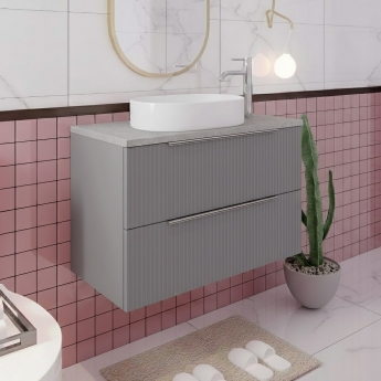 Hudson Reed Fluted Wall Hung 2-Drawer Vanity Unit with Bellato Grey Worktop 800mm Wide - Satin Grey