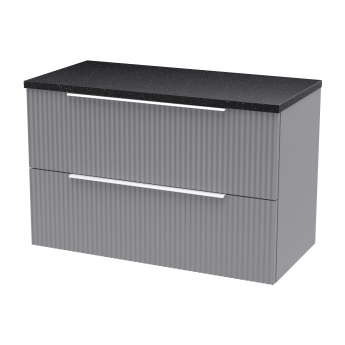 Hudson Reed Fluted Wall Hung 2-Drawer Vanity Unit with Sparkling Black Worktop 800mm Wide - Satin Grey