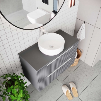 Hudson Reed Fluted Wall Hung 2-Drawer Vanity Unit with Sparkling Black Worktop 800mm Wide - Satin Grey