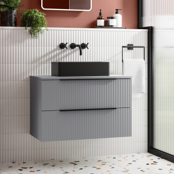 Hudson Reed Fluted 800mm 2-Drawer Wall Hung Vanity Unit with Countertop