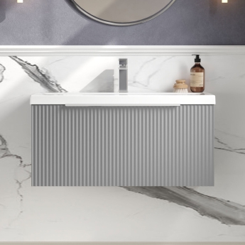 Hudson Reed Fluted 800mm 1-Drawer Wall Hung Vanity Unit | Product Image