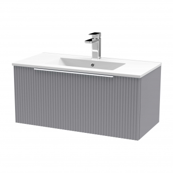 Hudson Reed Fluted Wall Hung 1-Drawer Vanity Unit with Basin 2 800mm Wide - Satin Grey