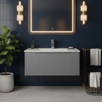 Hudson Reed Fluted Wall Hung 1-Drawer Vanity Unit with Basin 2 800mm Wide - Satin Grey