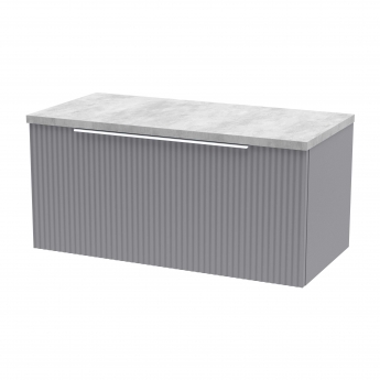 Hudson Reed Fluted Wall Hung 1-Drawer Vanity Unit with Bellato Grey Worktop 800mm Wide - Satin Grey