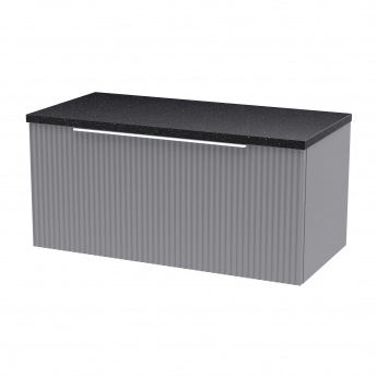 Hudson Reed Fluted Wall Hung 1-Drawer Vanity Unit with Sparkling Black Worktop 800mm Wide - Satin Grey