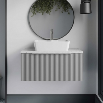 Hudson Reed Fluted Wall Hung 1-Drawer Vanity Unit with Sparkling White Worktop 800mm Wide - Satin Grey