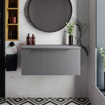 Hudson Reed Fluted Wall Hung 1-Drawer Vanity Unit with Worktop 800mm Wide - Satin Grey