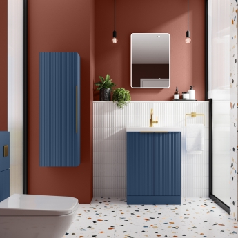 Hudson Reed Fluted Floor Standing 2-Door Vanity Unit with Basin 1 500mm Wide - Satin Blue