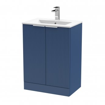 Hudson Reed Fluted Floor Standing 2-Door Vanity Unit with Basin 2 600mm Wide - Satin Blue