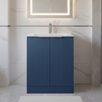 Hudson Reed Fluted Floor Standing 2-Door Vanity Unit with Basin 2 600mm Wide - Satin Blue