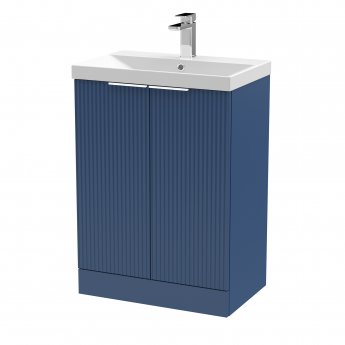 Hudson Reed Fluted Floor Standing 2-Door Vanity Unit with Basin 3 600mm Wide - Satin Blue