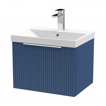Hudson Reed Fluted Wall Hung 1-Drawer Vanity Unit with Basin 3 500mm Wide - Satin Blue