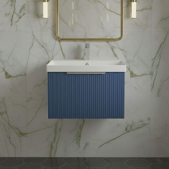 Hudson Reed Fluted Wall Hung 1-Drawer Vanity Unit with Basin 3 500mm Wide - Satin Blue